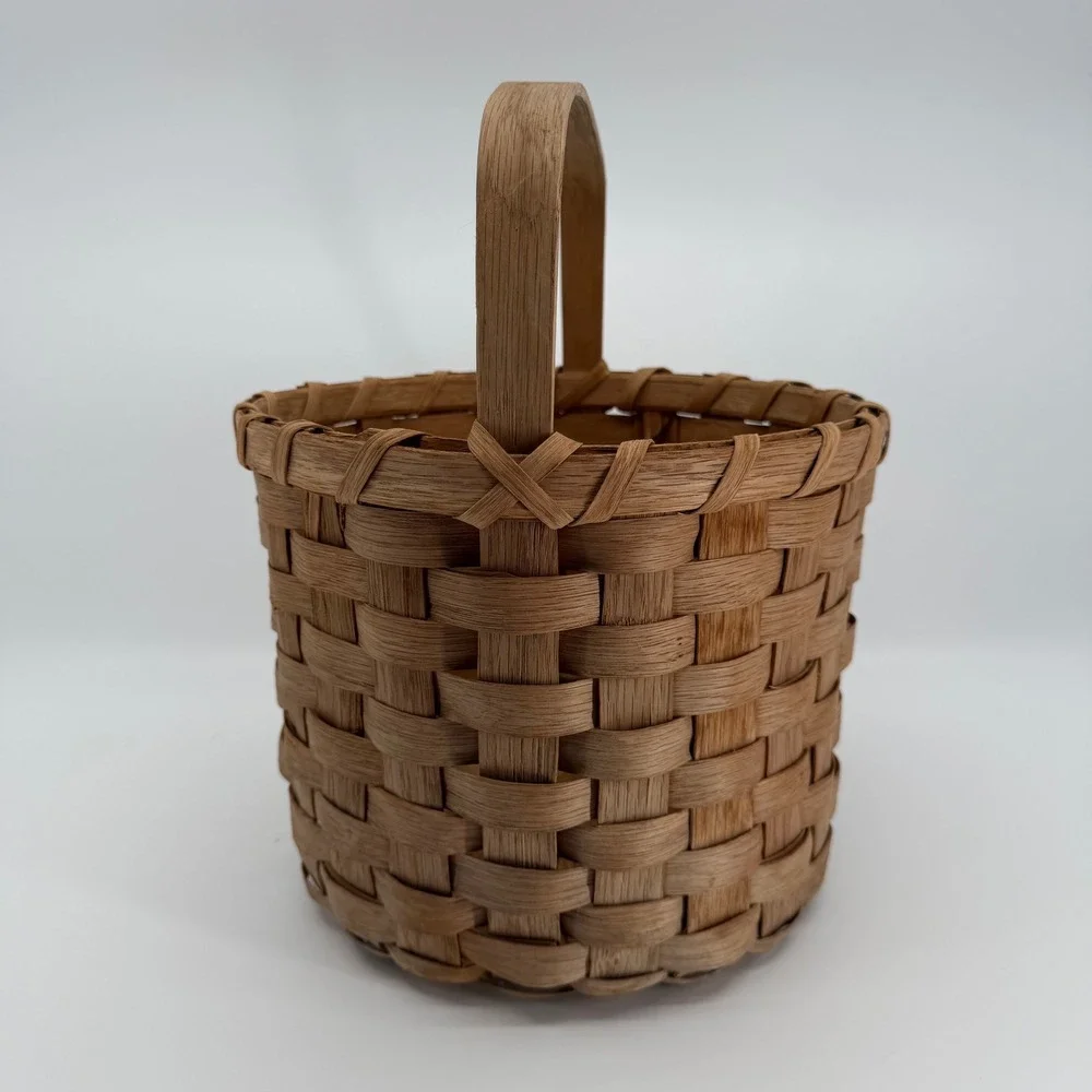 Vintage Handwoven Basket With Handle Rustic Farmhouse Cottage Decor Americana